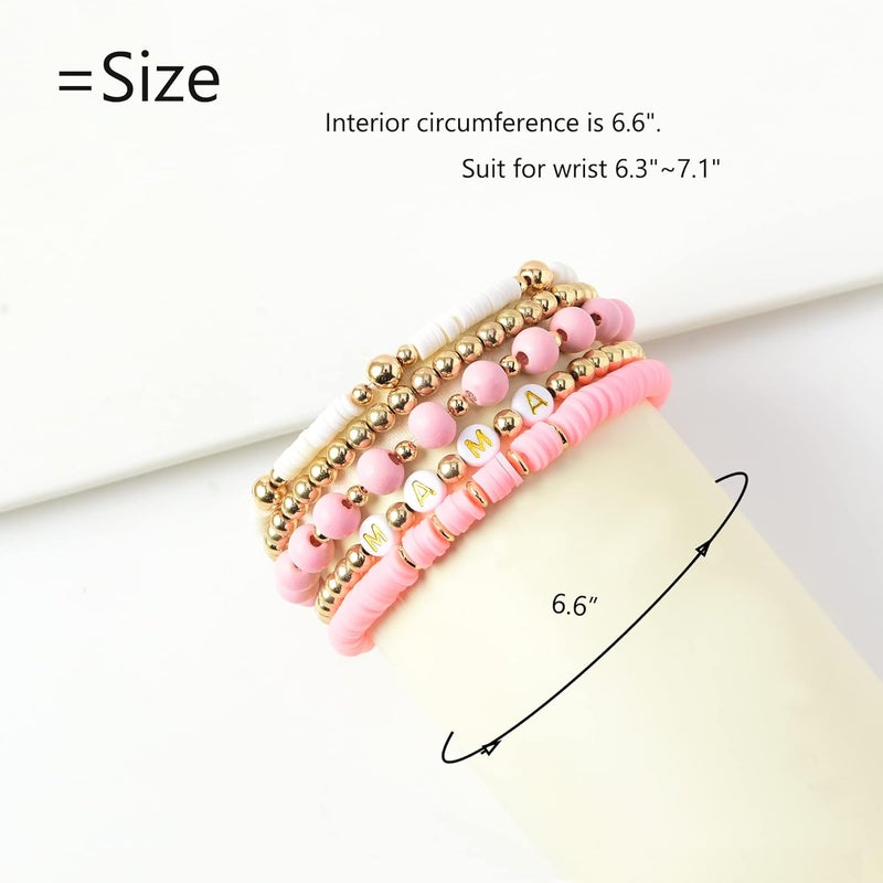 GOOJIDS Surfer Heishi Clay Bead Bracelets for Women Bohemian Stackable Gold Plated Beaded Stretch Bracelets Elastic Layering Friendship Bracelets Set Boho Jewelry - Image 2